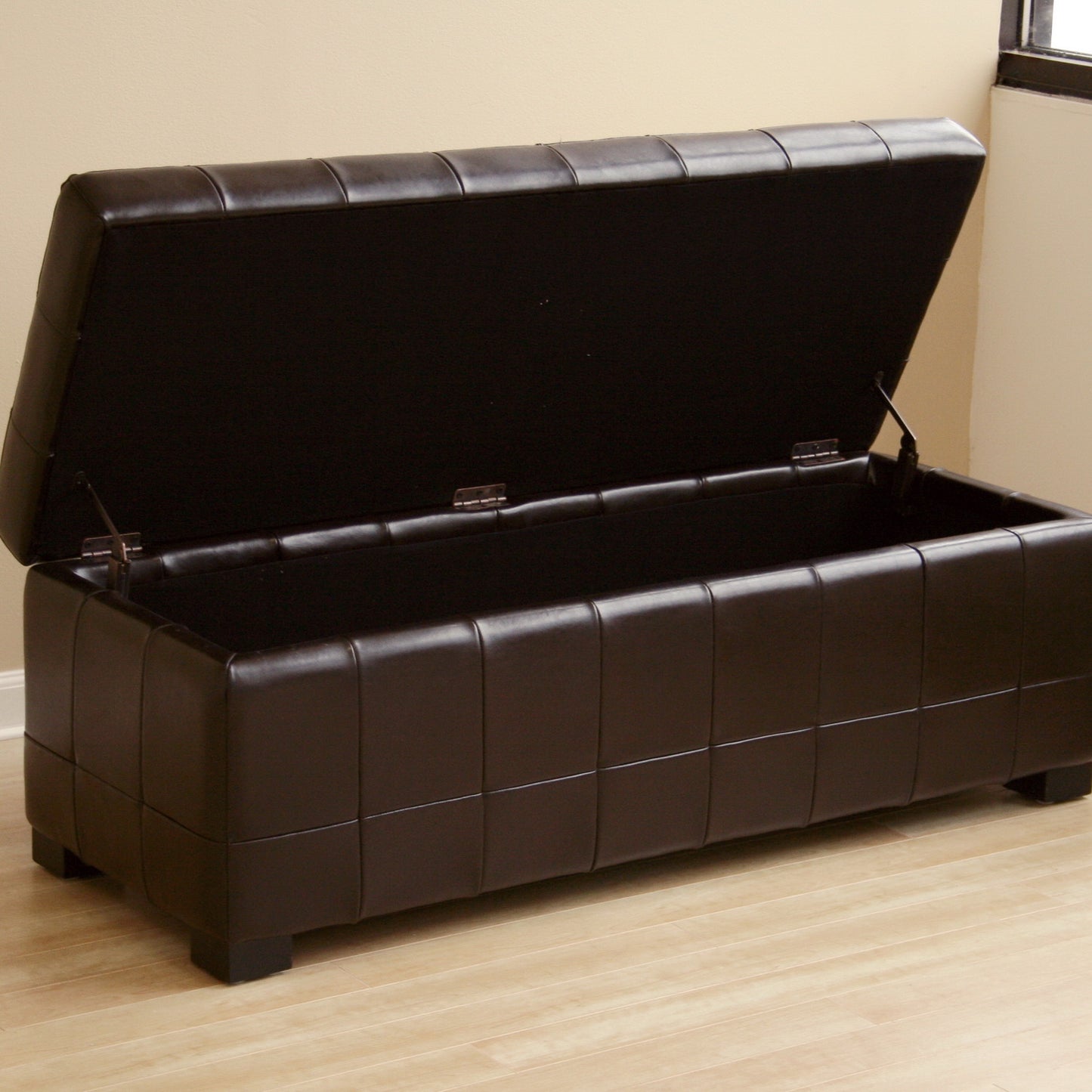 Contemporary Storage Bench Ottoman Bench in Dark Brown Leather