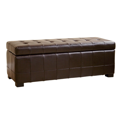 Contemporary Storage Bench Ottoman Bench in Dark Brown Leather