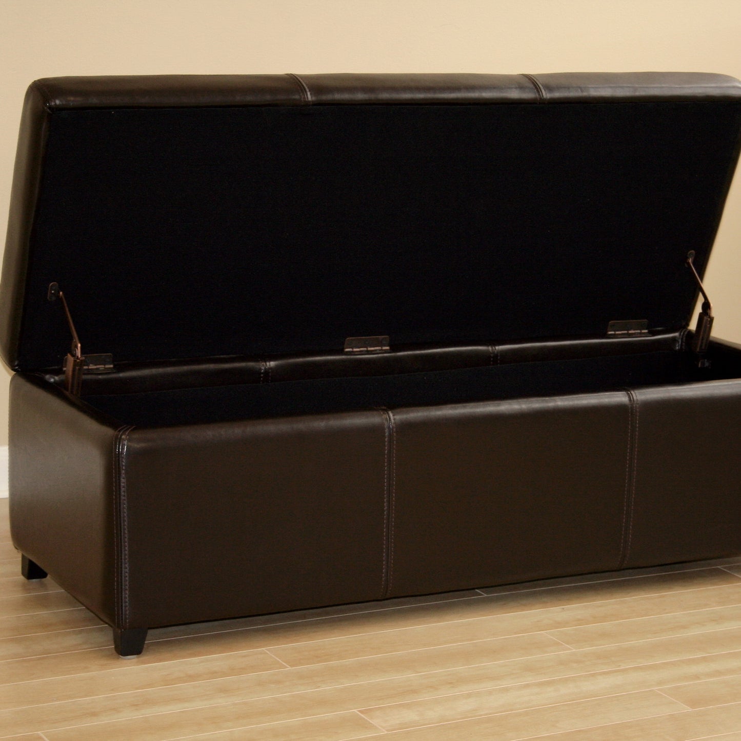 Contemporary Storage Bench Ottoman Cube in Dark Brown Leather