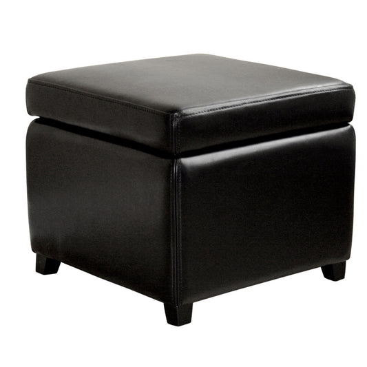 Contemporary Square Cocktail Ottoman Cube in Black Leather