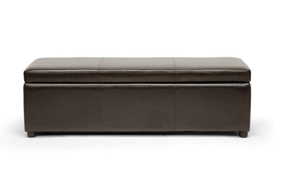Contemporary Ottoman in Dark Brown Bonded Leather - The Furniture Space.