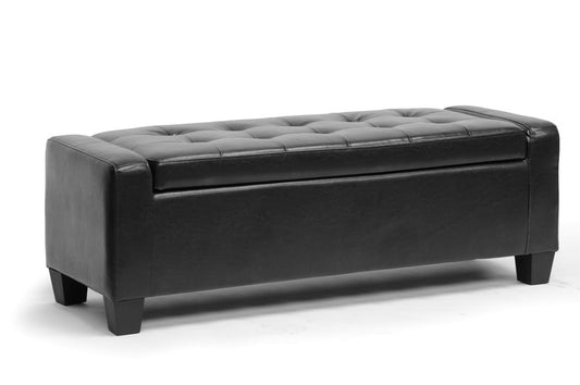 Contemporary Ottoman in Black Bonded Leather - The Furniture Space.