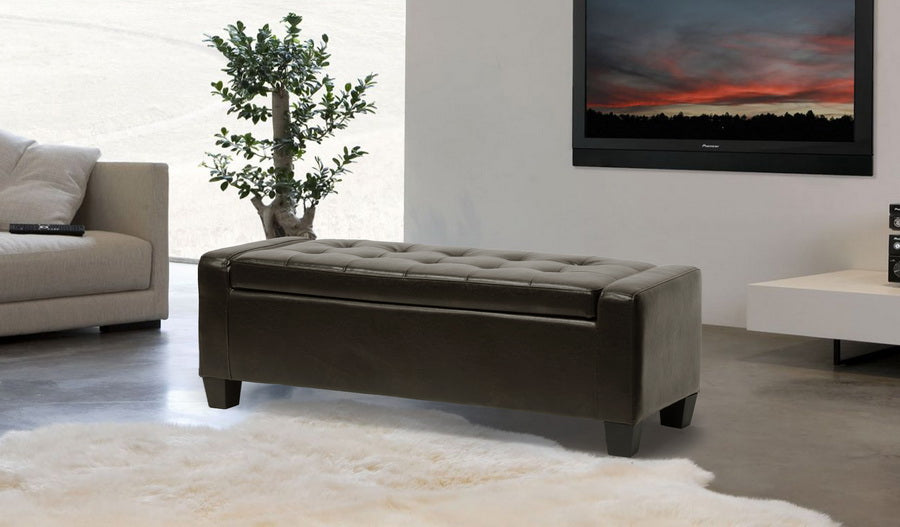 Contemporary Ottoman in Dark Brown Bonded Leather - The Furniture Space.