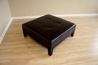 Contemporary Square Cocktail Ottoman Footstool in Dark Brown Leather