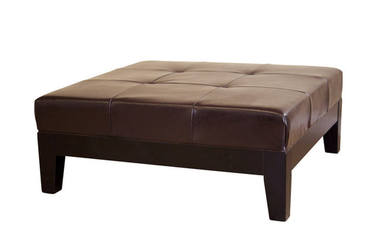 Contemporary Square Cocktail Ottoman Footstool in Dark Brown Leather