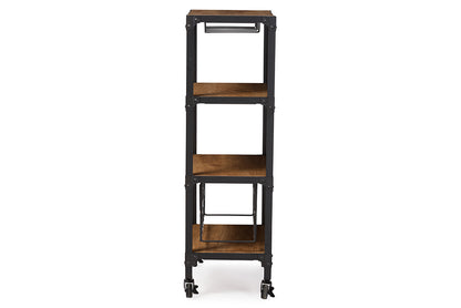 Rustic Industrial Metal Mobile Kitchen Bar Wine Storage Shelf in Black/Brown - The Furniture Space.