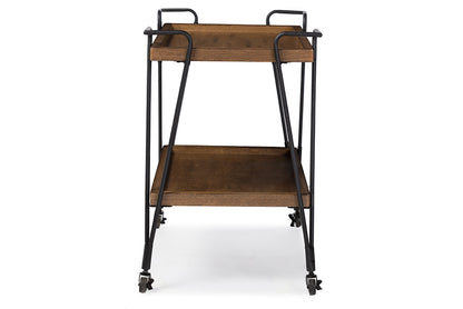 Rustic Industrial Metal Mobile Serving Wine Bar Cart Cabinet in Black/Brown - The Furniture Space.