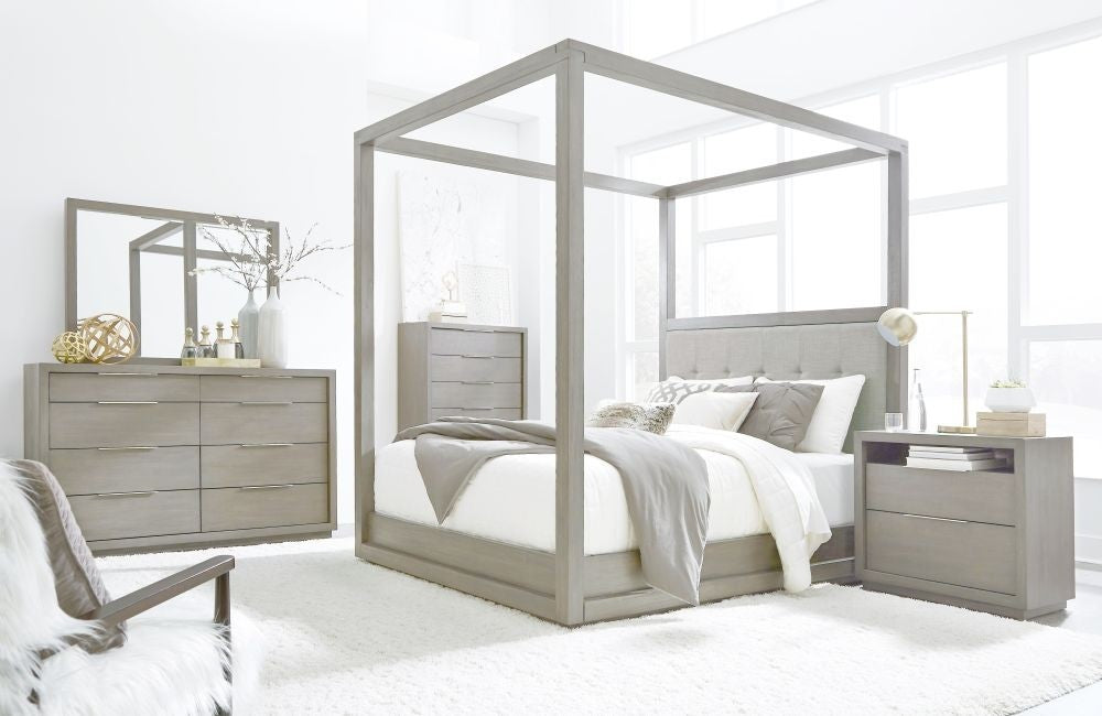 Modus Oxford 5PC Queen Canopy Bedroom Set w 2 Nightstand in Mineral