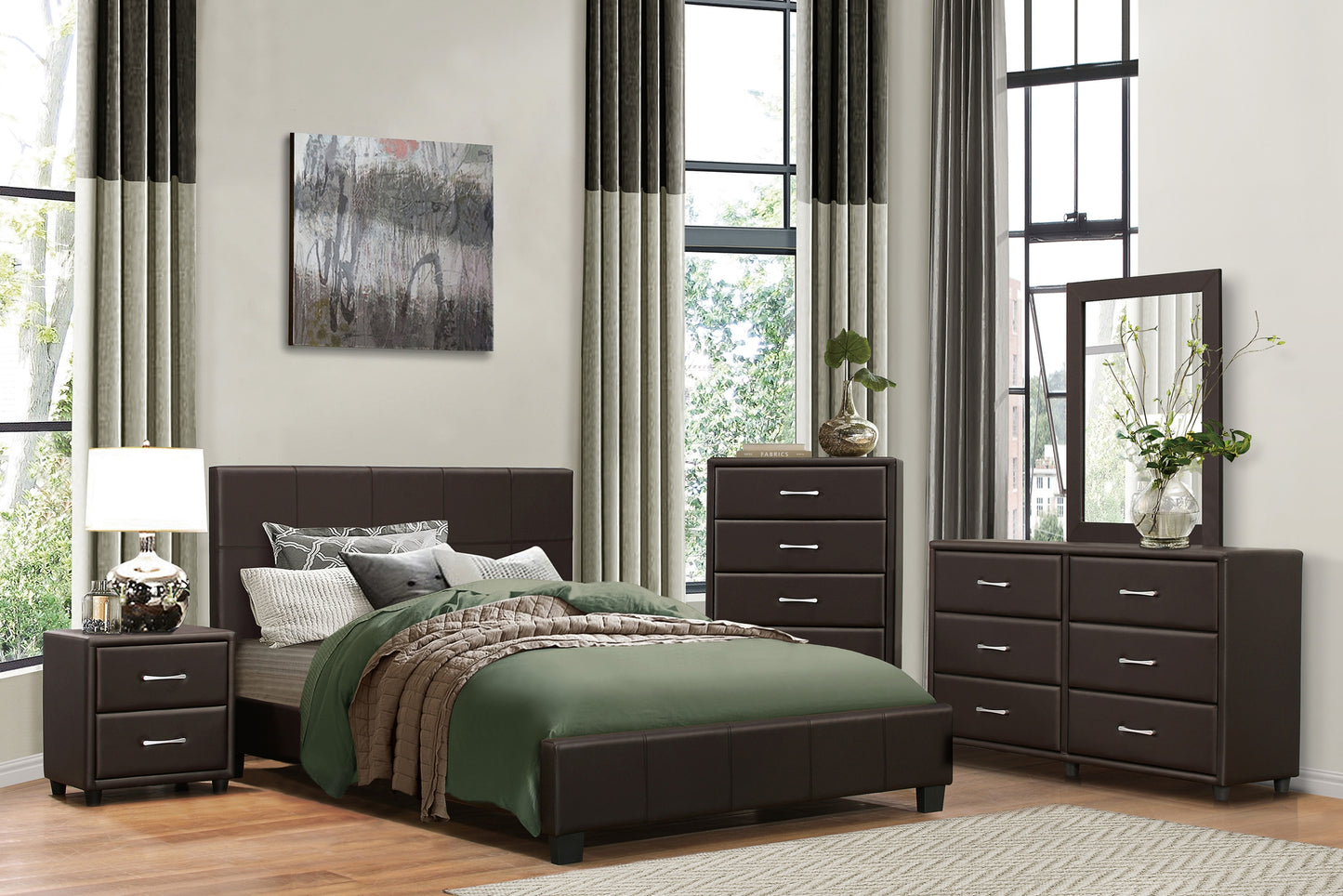 Homlegance Chest Lorenzi Collection In Faux Brown Leather Upholstery