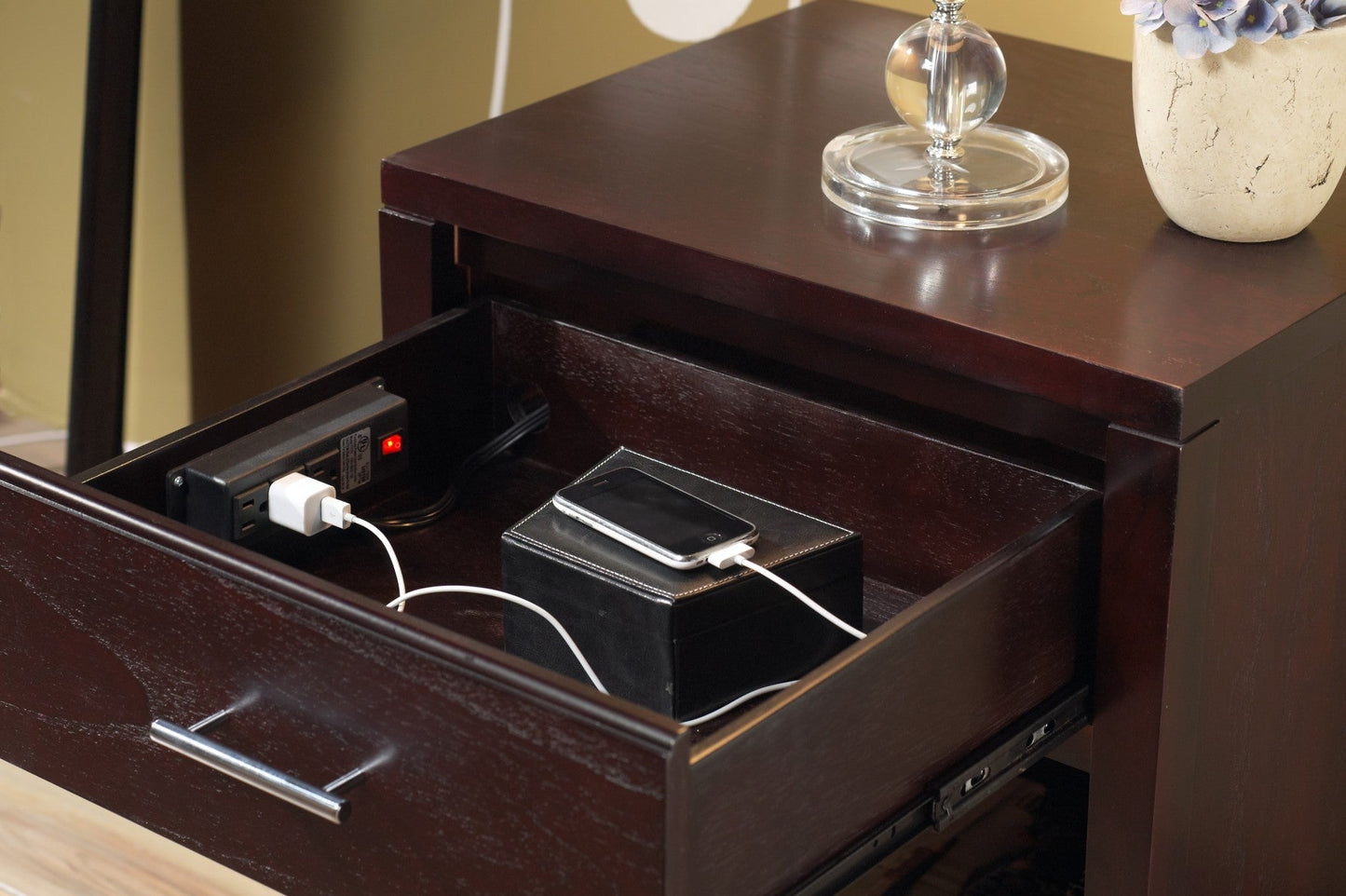 Modus Nevis Charging Nightstand in Espresso